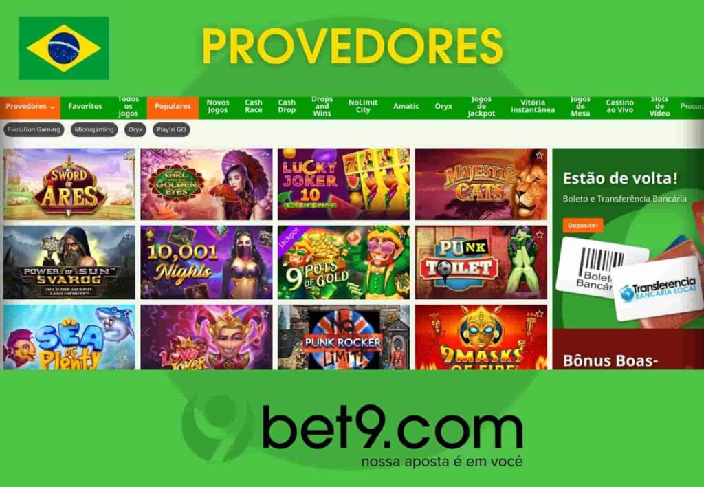 Bet9 Brasil informação sobre provedores de cassino