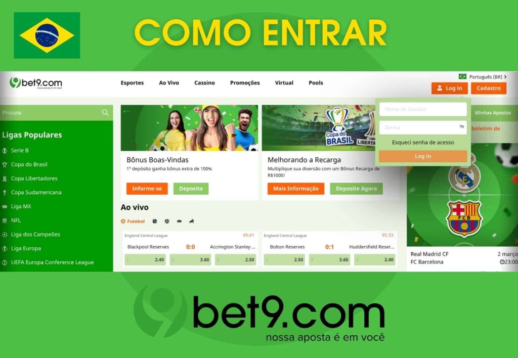 Bet9 Brasil instruções de login do site