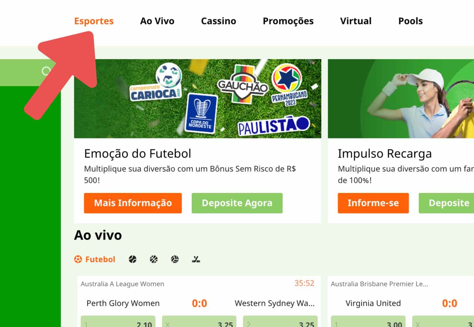 Bet9 Brasil passo seção de apostas esportivas do site