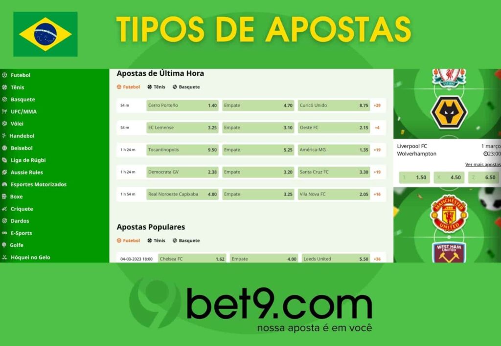 Bet9 Brasil tipos de apostas na casa de apostas